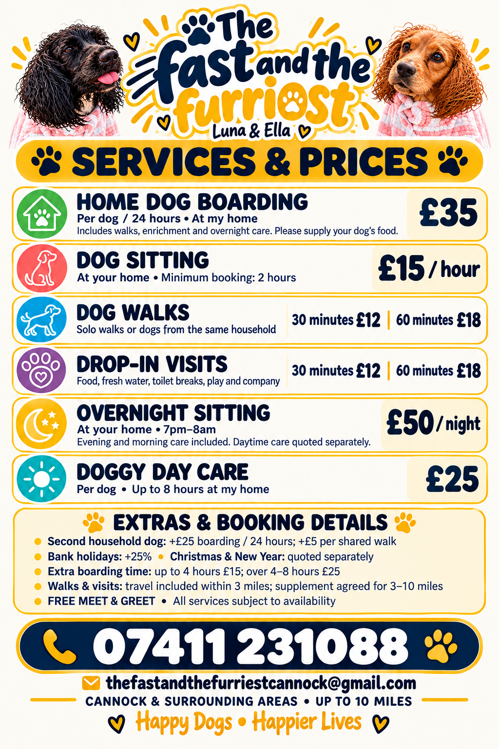 The Fast and the Furriest services and prices leaflet